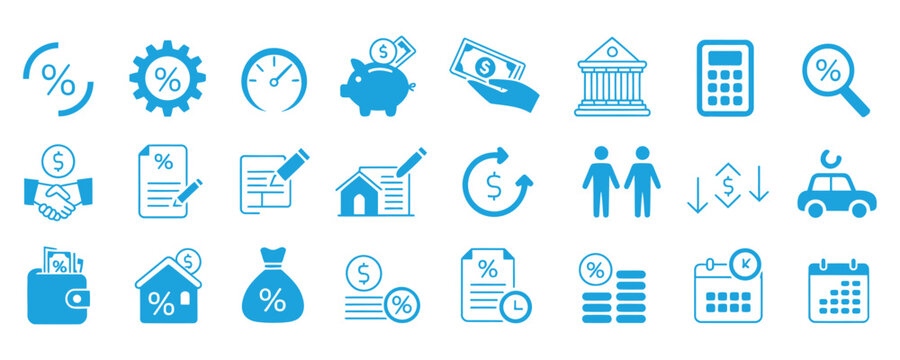 Get smart with your money using these modern finance icons for investing, loans, banking and budgeting in a clear, appealing style right now
