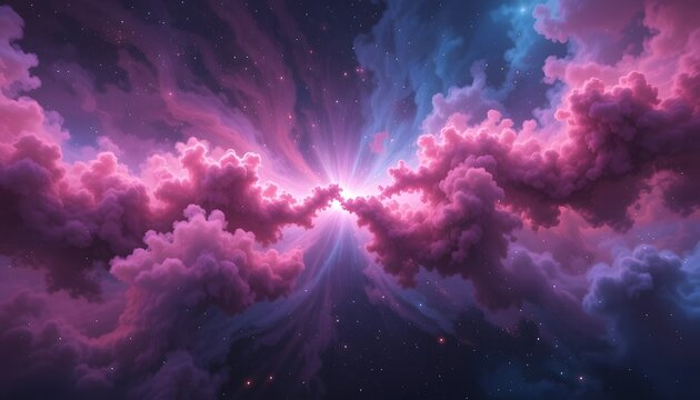 Dramatic Pink and Blue Nebula Clouds in Outer Space with Bright Central Starburst - Powered by Adobe