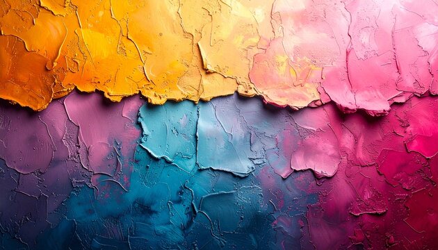Vibrant textured art bright color gradients expressive impasto paint surface dynamic visual effect layered chromatic background.