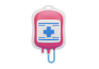 Medical blood bag with blue cross symbol isolated on transparent background
