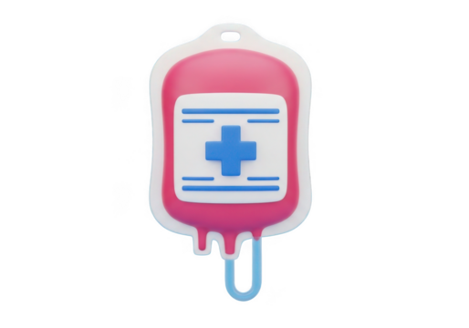 Medical blood bag with blue cross symbol isolated on transparent background - Powered by Adobe