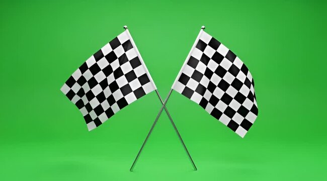 Crossed Finish flag on green screen