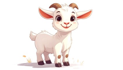 Adorable Cartoon Goat Illustration with Playful Expression and Details.