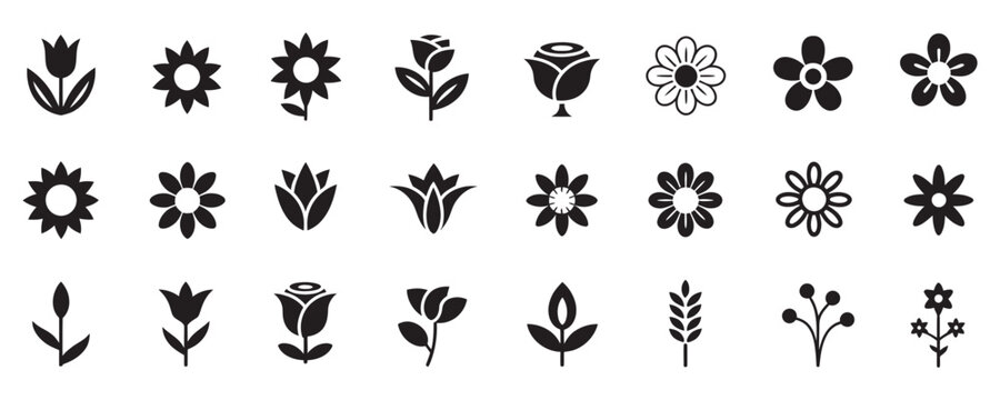 Elegant floral icon collection for modern design projects, featuring minimalist botanical elements perfect for branding and creative resources