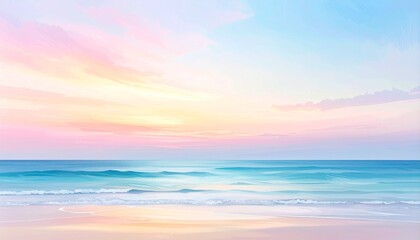 Serene Beach at Sunset with Pastel Colors and Gentle Waves Perfect for Relaxation and Coastal Imagery.