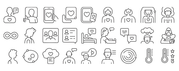 Modern icons represent mental health, emotions, and well-being concepts for healthcare and technology applications