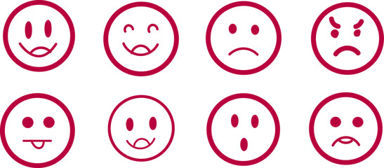 Hand drawn doodle emoticon set. Chalk or marker style smiley face sketch icon with various expression isolated on transparent