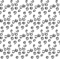 A seamless texture of spirals and scribbles drawn in doodle style