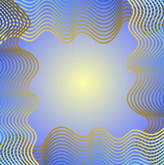 A beautiful frame in the form of wavy golden lines on a blue background