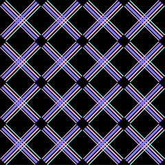 Seamless checkered pattern in red and blue tones on a black background