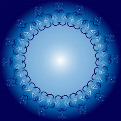 Beautiful round frame with a floral pattern on a blue background