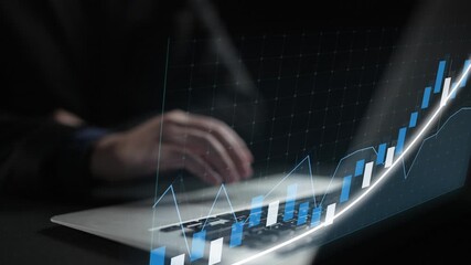 A professional workspace featuring a laptop with financial graphs and data visualizations. The image highlights analytics and insights for business growth and success. Copula - Powered by Adobe