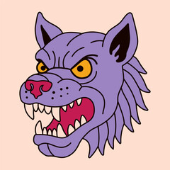 Angry Wolf Face with Bold Colors