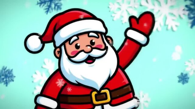 Animated santa claus character waving merry christmas greeting