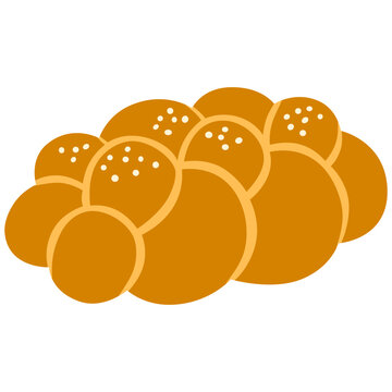 Challah shabbat bread vector icon. Jewish braid chalah, shabbat sweet brioche isolated on white background. Holiday food illustration