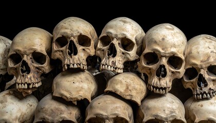 Pile of Human Skulls - A Macabre and Disturbing Display.