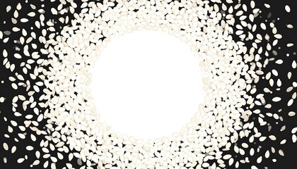 Abstract white rice grains pattern on black background with copy space.