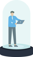 Businessman working remote work social distancing corporate employee workplace isolation digital bubble quarantine life personal space safety bubble business concept mental health