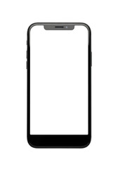 Modern black smartphone with a blank dark screen isolated on transparent background
