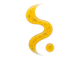 Abstract golden swirling shape with small dots representing a cosmic nebula or abstract art isolated on transparent background