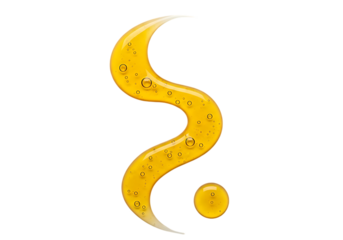 Abstract golden swirling shape with small dots representing a cosmic nebula or abstract art isolated on transparent background