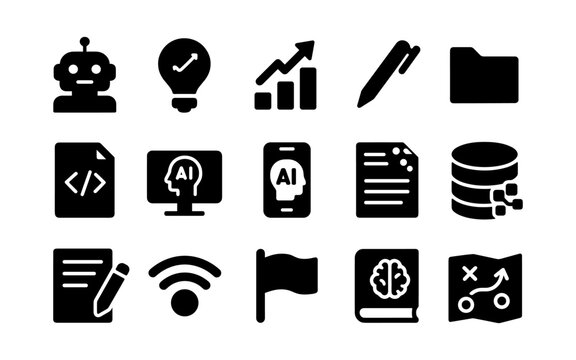 Modern technology and business icons set for digital solutions