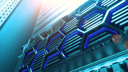 Modern Data Center Server Close-Up View