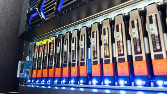 Data Storage Units in Modern Server Rack - Powered by Adobe
