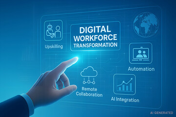 Finger Touching Digital Workforce Transformation Screen