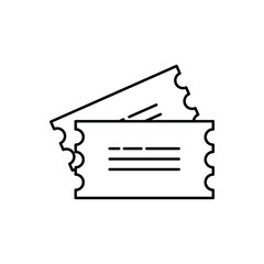 Ticket: A minimal line icon of a travel ticket, symbolizing trips, reservations, or transportation access for flights, trains, and events in travel-related designs. Vector icon EPS 10