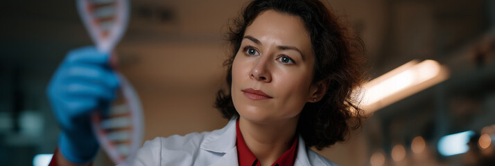 A focused scientist analyzing a DNA strand in a modern laboratory, emphasizing the importance of research, innovation, and scientific advancement in today's world.