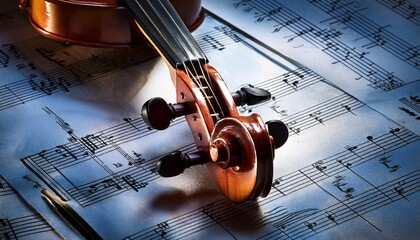 Naklejka premium violin music composition on vintage sheet music classical melody creation harmony and musical notes