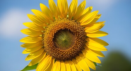Obraz premium Vibrant Close-Up of Sunflower Head Against Bright Blue Sky