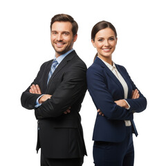 Professional business team collaboration success confident smiling male and female colleagues posed together isolated on transparent background