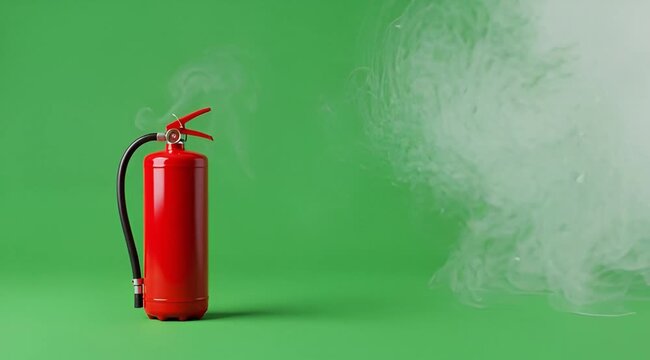 Red fire extinguisher blow smoke on green screen