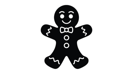 A charming black silhouette of a classic gingerbread man cookie with a bow tie and buttons perfect for holiday designs and winter celebrations silhouette