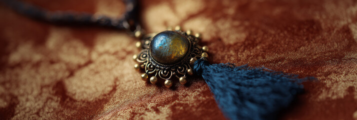 An elegant vintage necklace lays beautifully on soft fabric, reflecting intricate design and craftsmanship, representing timeless beauty and the allure of antique jewelry.