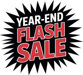 A bold graphic announces a year-end flash sale with bright red lettering.