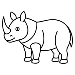 Cute Sitting Rhinoceros Outline Vector in Minimalist One Line Drawing Style
