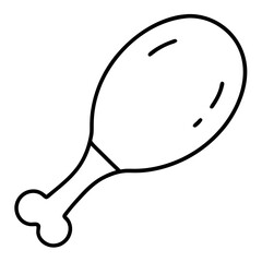 Chicken Drumstick Icon Vector in Minimalist One Line Outline Style