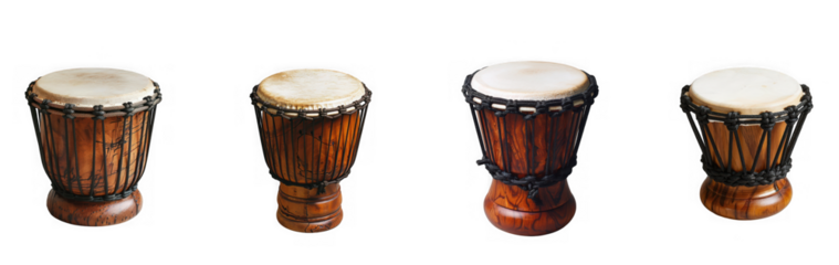 Four djembe drums isolated on transparent background