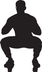 Silhouette of muscular figure in deep squat exercise pose
