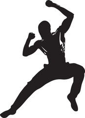 Silhouette of airborne figure in expressive action pose
