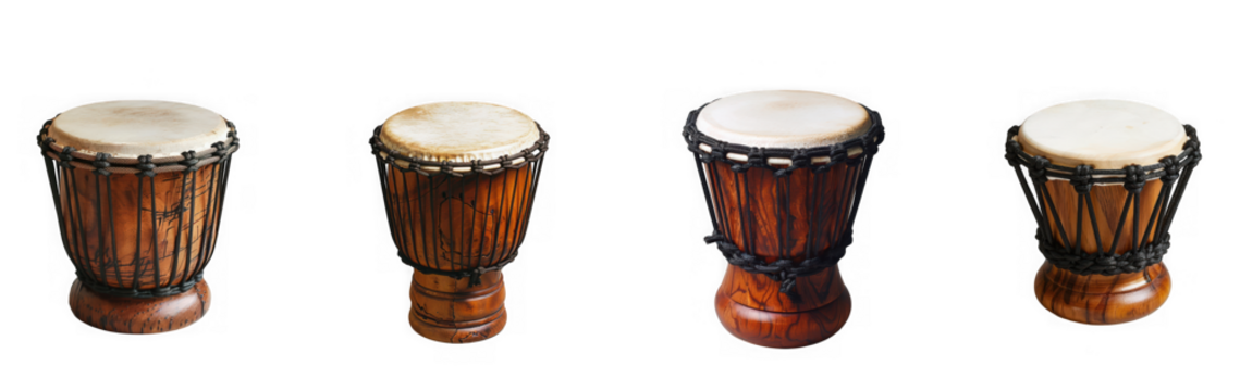 Four djembe drums isolated on transparent background