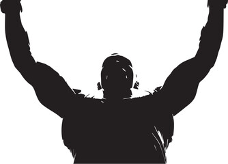 Silhouette of a person with arms raised in a victorious and celebratory pose
