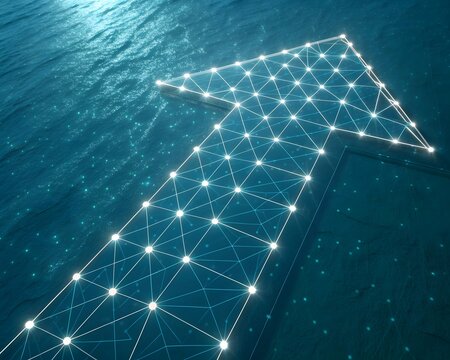 Arrow pointing up with network connection and technology - Powered by Adobe