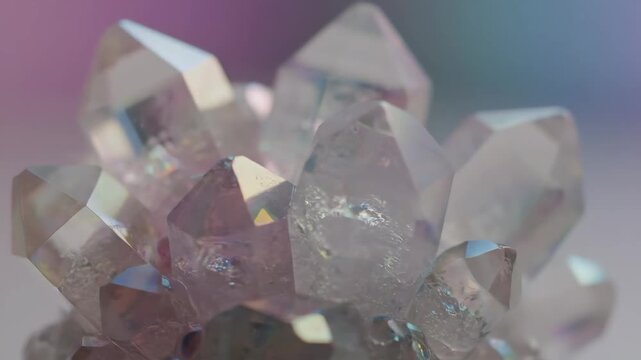Close-Up of Spirit Quartz Crystal - This video features a close-up shot of a cluster of Spirit Quartz crystals.