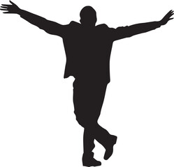 Silhouette of a person standing with arms raised in a joyful and expressive pose
