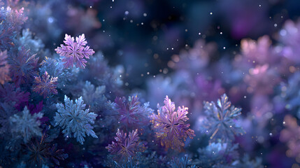 A festive abstract Christmas background featuring glowing blue snowflakes with black, pink, and purple colors, creating a vibrant winter-themed design.
