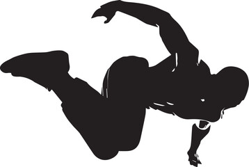 Silhouette of a person executing a dynamic breakdance move in mid-air

